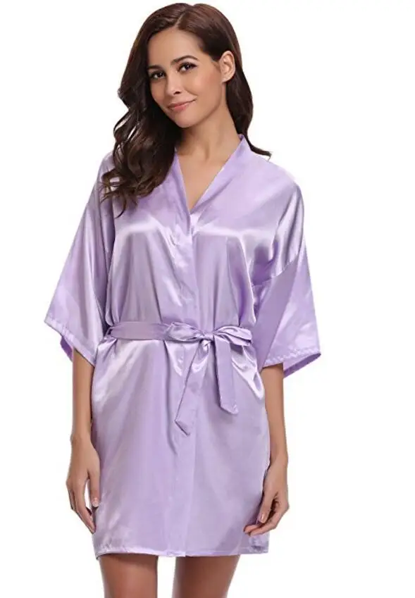 Damski szlafrok satynowy kimono krótki Lawenda