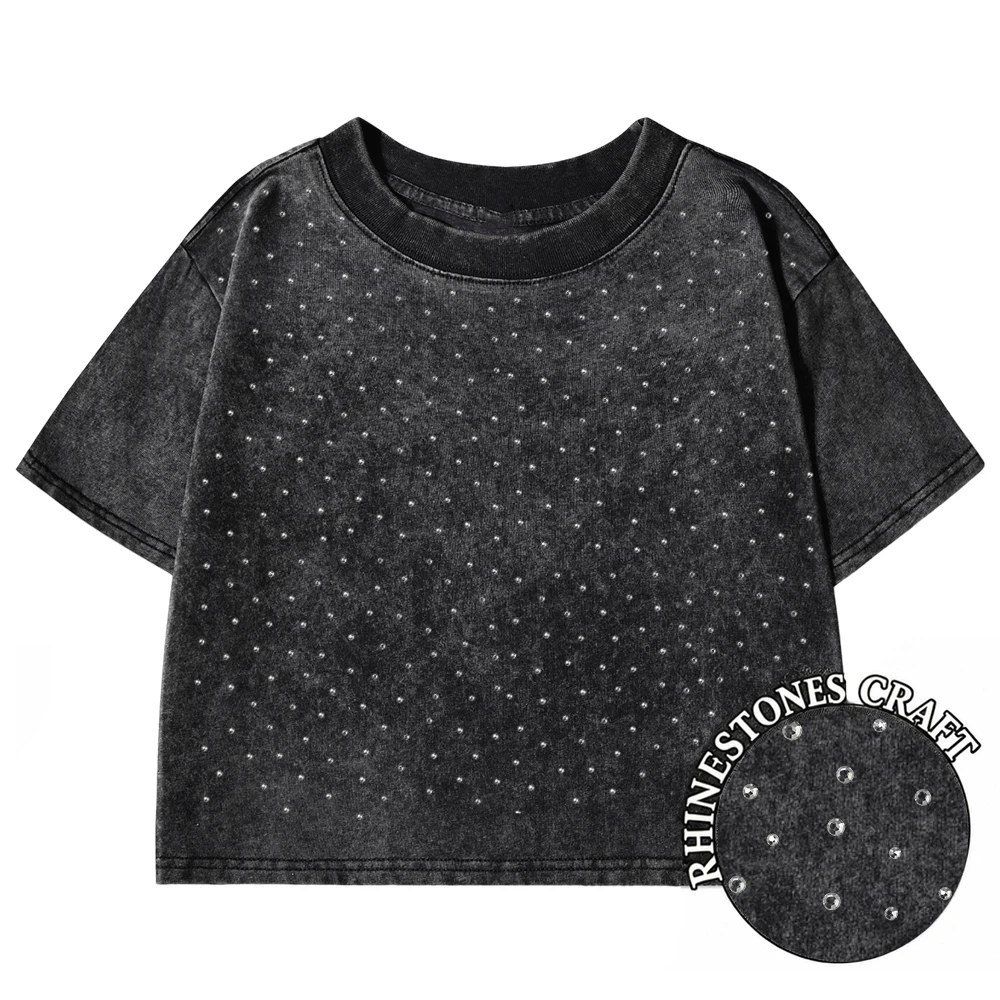 Damski t-shirt z bawełny crop top w stylu vintage Y2k Czarny