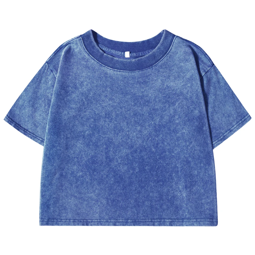 Damski t-shirt z bawełny crop top w stylu vintage Y2k Niebieski