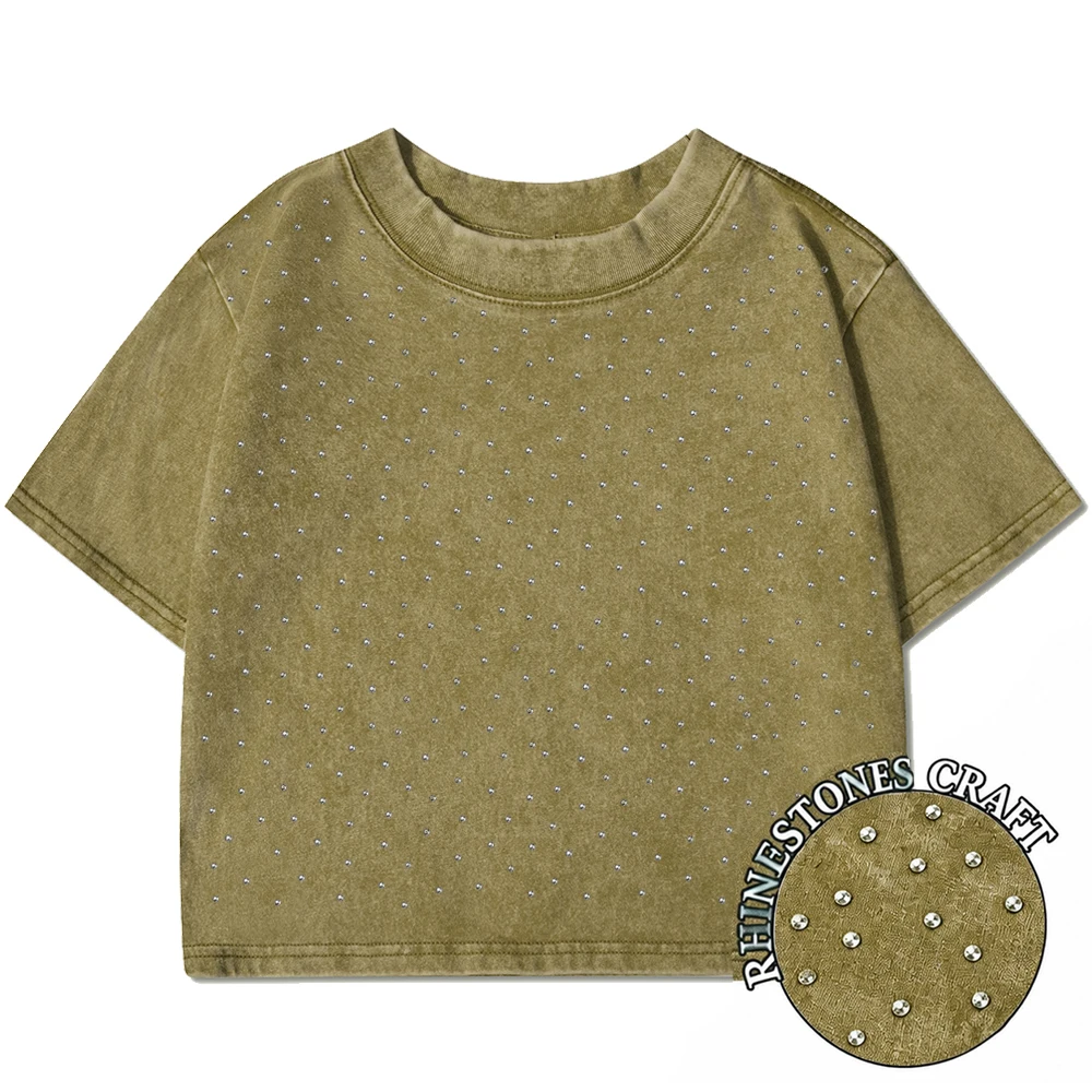 Damski t-shirt z bawełny crop top w stylu vintage Y2k Brązowy