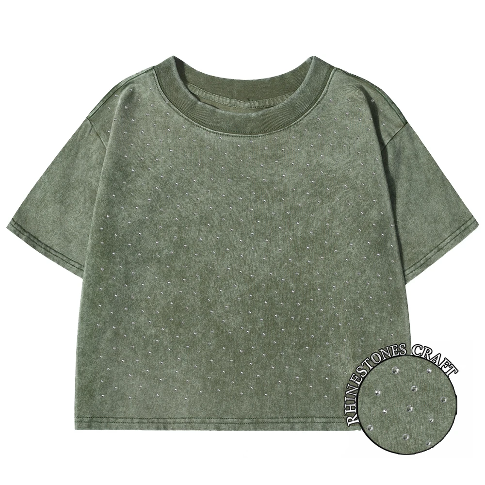 Damski t-shirt z bawełny crop top w stylu vintage Y2k Ciemnozielony
