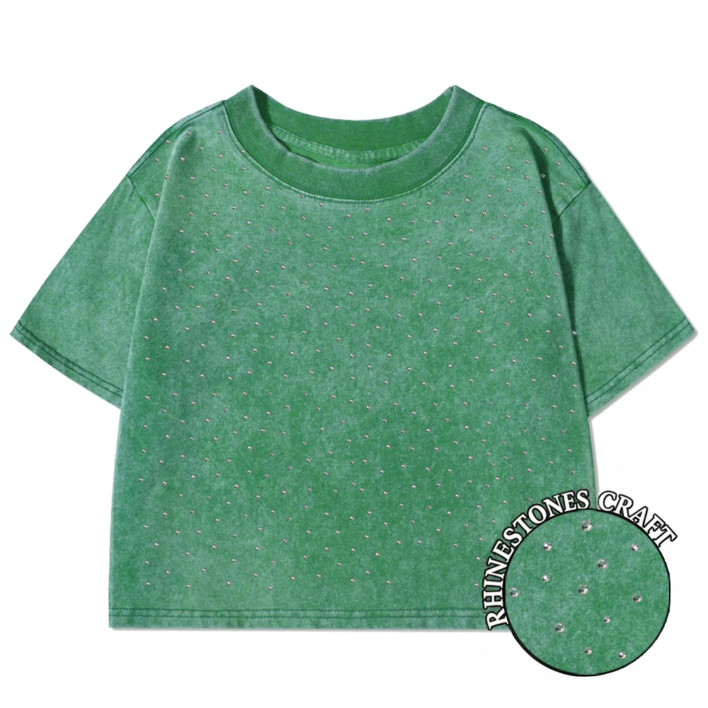 Damski t-shirt z bawełny crop top w stylu vintage Y2k Zielony