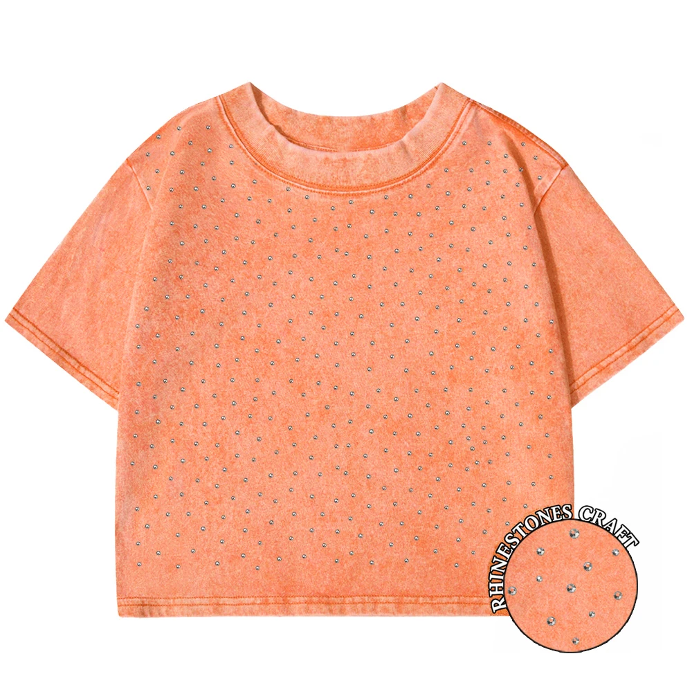 Damski t-shirt z bawełny crop top w stylu vintage Y2k Pomarańczowy