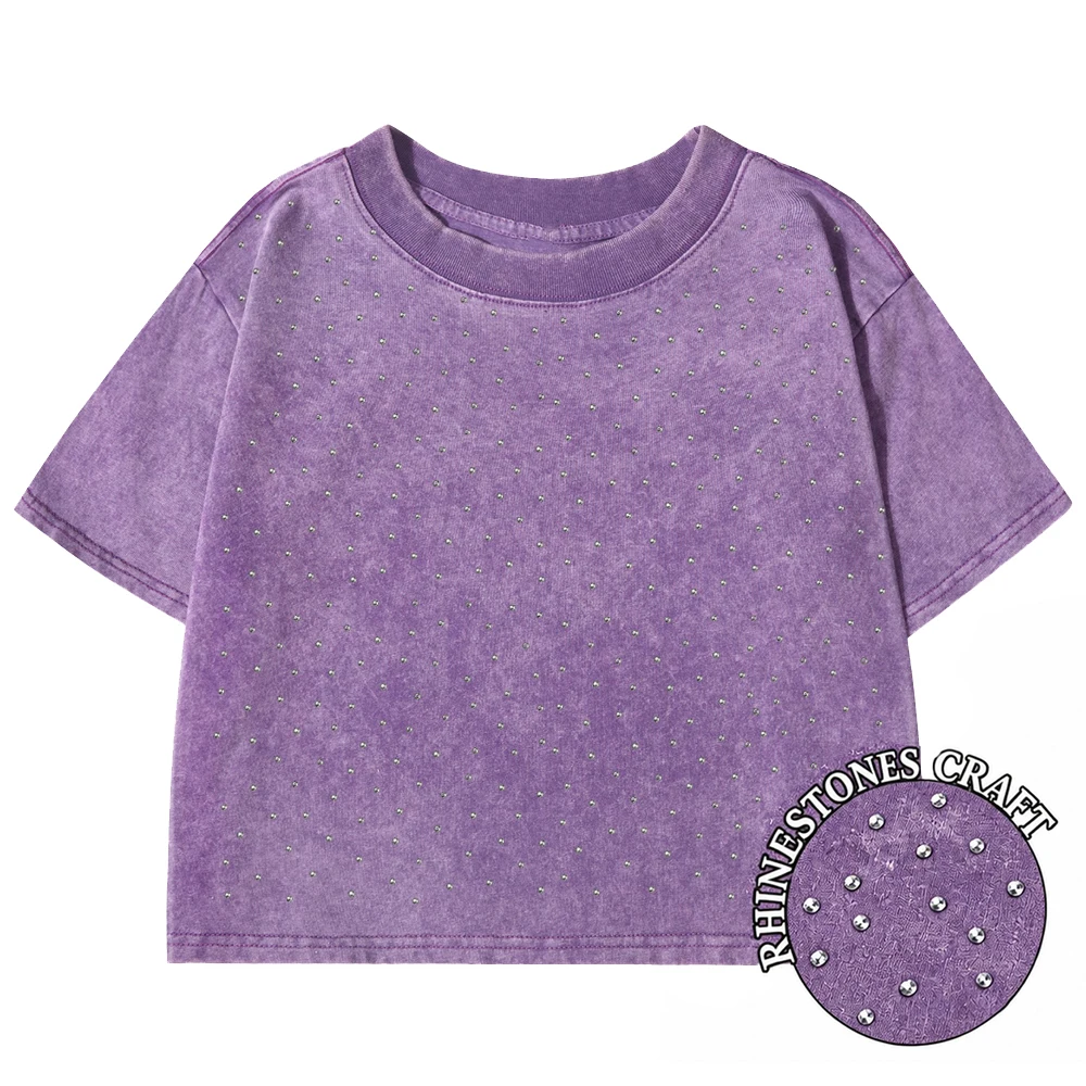 Damski t-shirt z bawełny crop top w stylu vintage Y2k Fioletowy