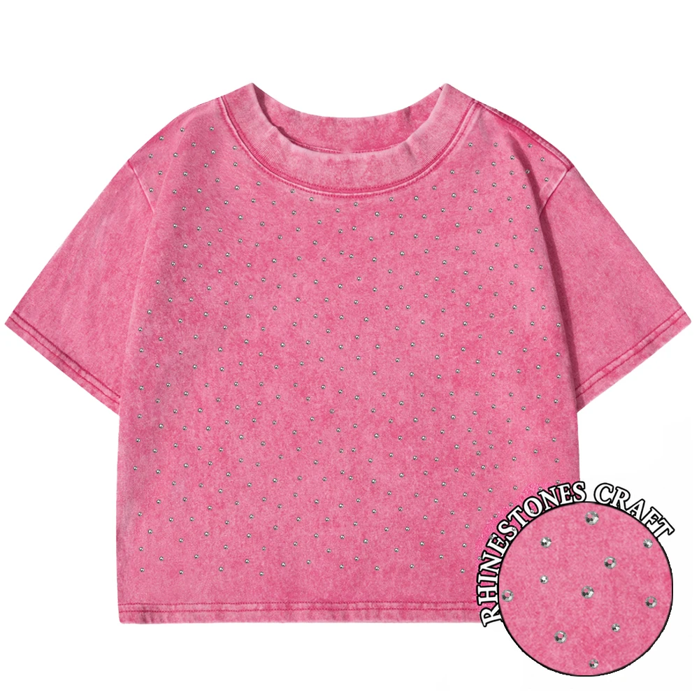 Damski t-shirt z bawełny crop top w stylu vintage Y2k Amarantowy