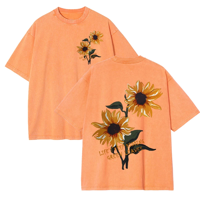 Damski t-shirt z bawełny z nadrukiem słonecznika Pomarańczowy
