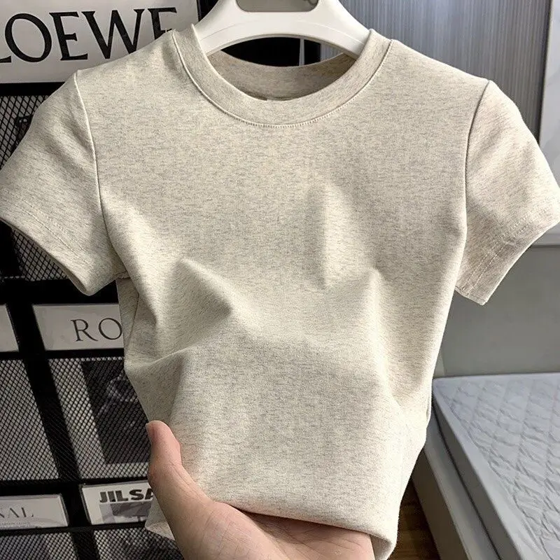 Damski t-shirt z krótkim rękawem w kroju slim fit Szary