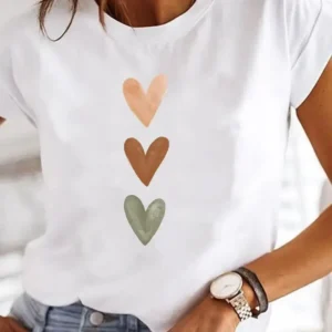 Damski T-shirt z nadrukiem serca w stylu Y2K Laqa33365