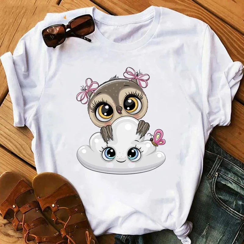 Damski T-shirt z nadrukiem sowy w stylu kawaii Bt6632