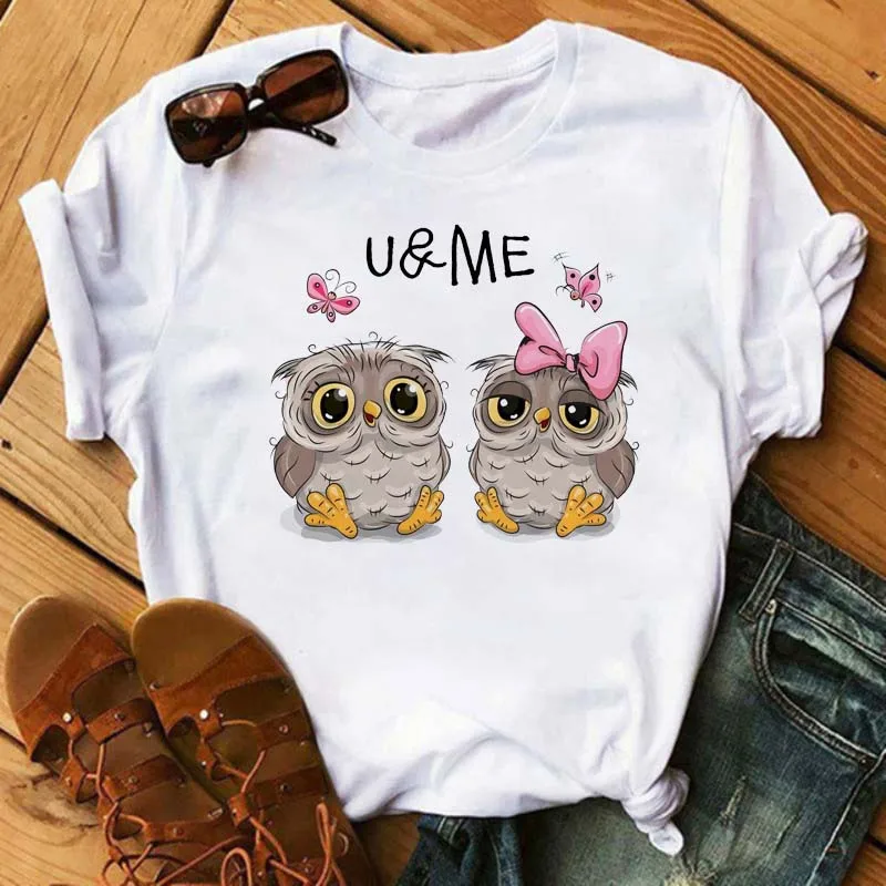 Damski T-shirt z nadrukiem sowy w stylu kawaii Bt6642