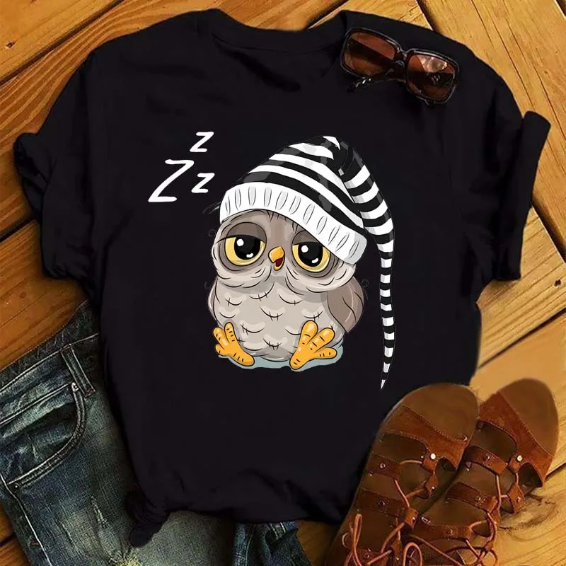 Damski T-shirt z nadrukiem sowy w stylu kawaii Bt6645 hs
