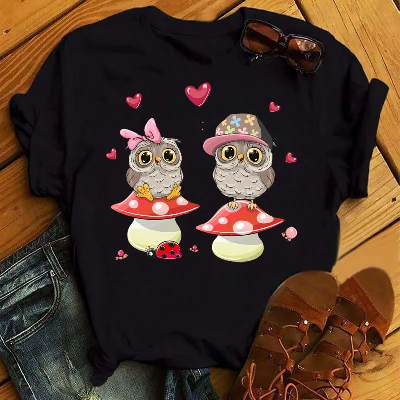 Damski T-shirt z nadrukiem sowy w stylu kawaii Bt6646 hs