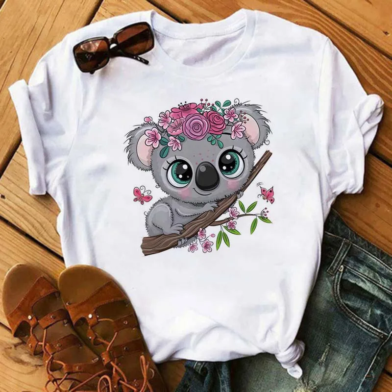 Damski T-shirt z nadrukiem sowy w stylu kawaii Bt6648