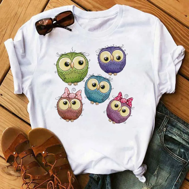 Damski T-shirt z nadrukiem sowy w stylu kawaii Bt6649 1