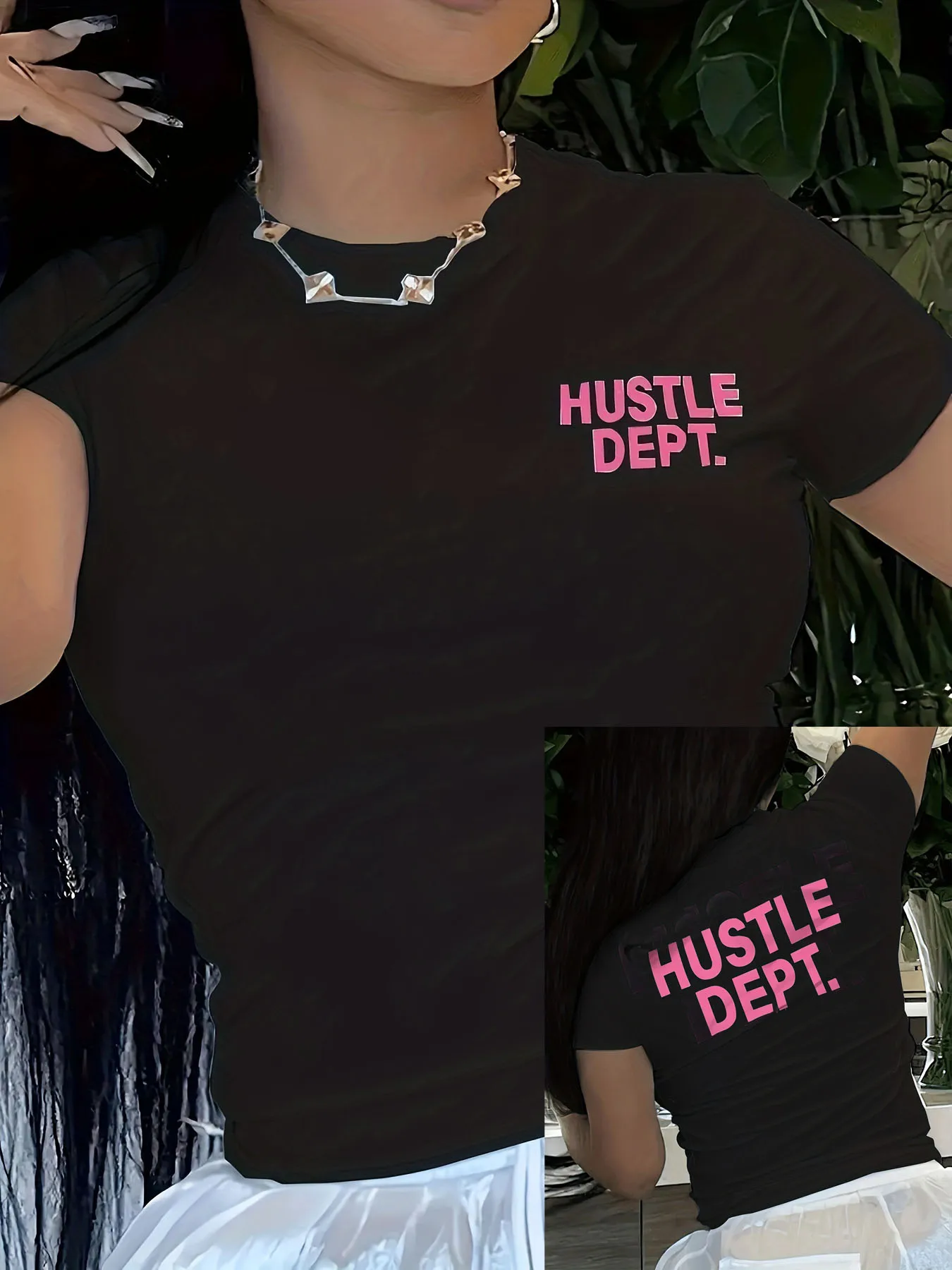 Damski T-shirt z nadrukiem, krótki rękaw, casual sport Czarny