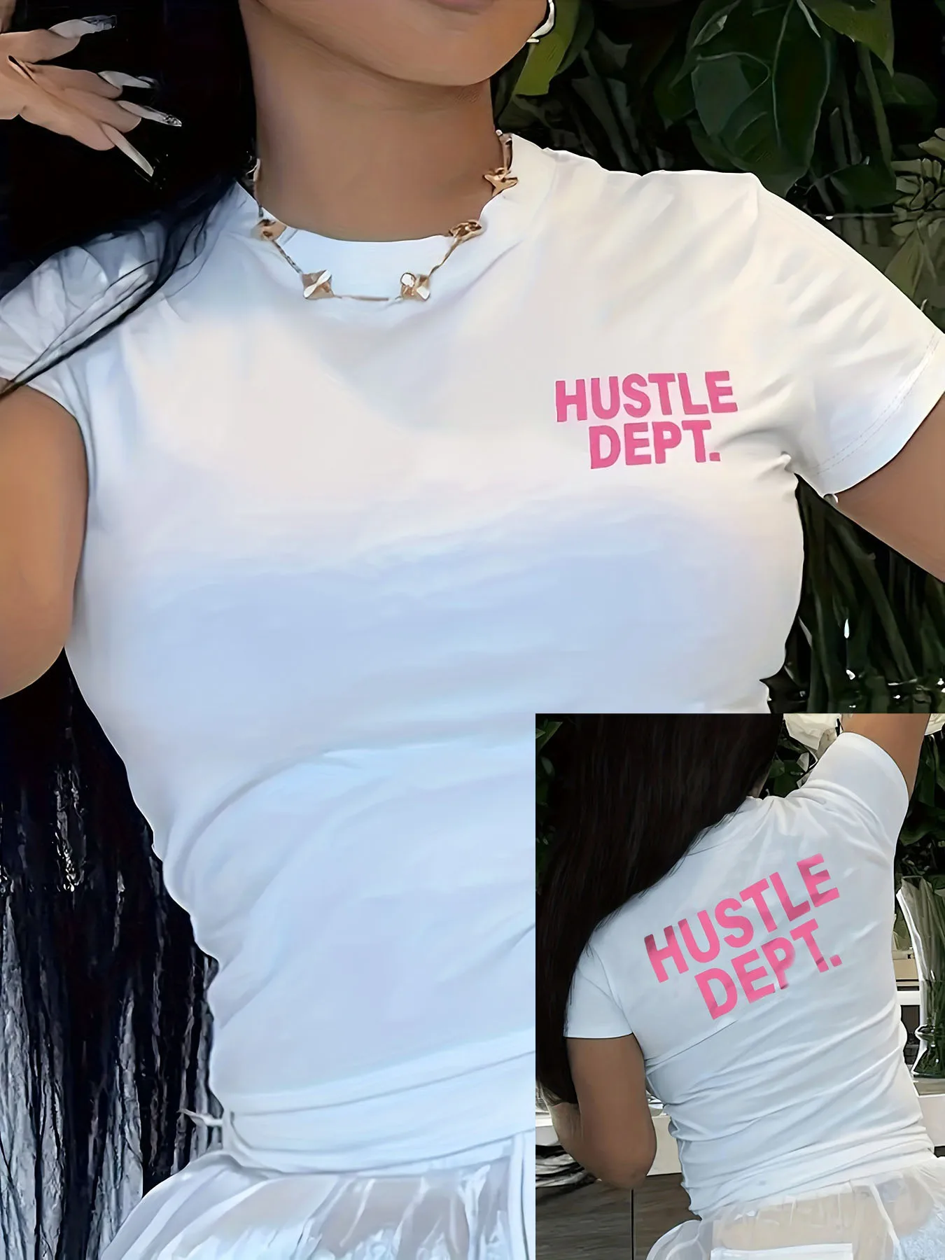 Damski T-shirt z nadrukiem, krótki rękaw, casual sport Biały