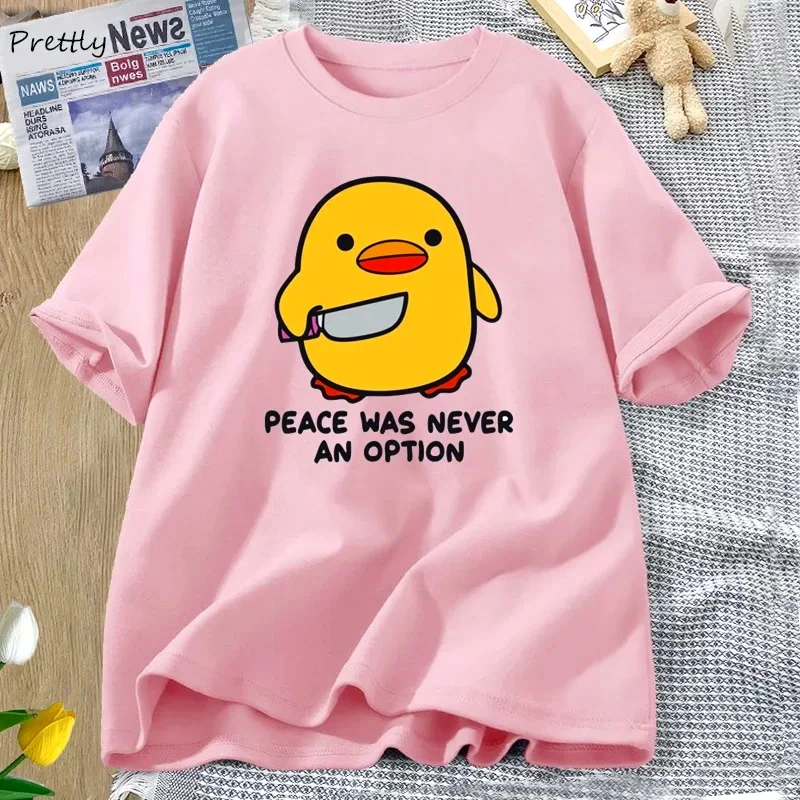 Damski t-shirt z zabawnym nadrukiem gęsi Różowy