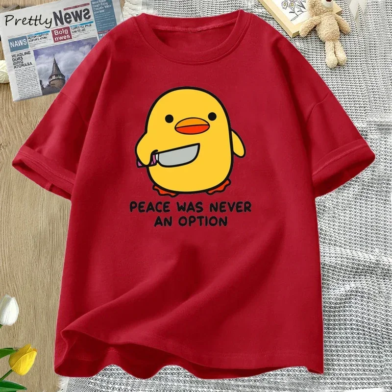 Damski t-shirt z zabawnym nadrukiem gęsi Czerwony