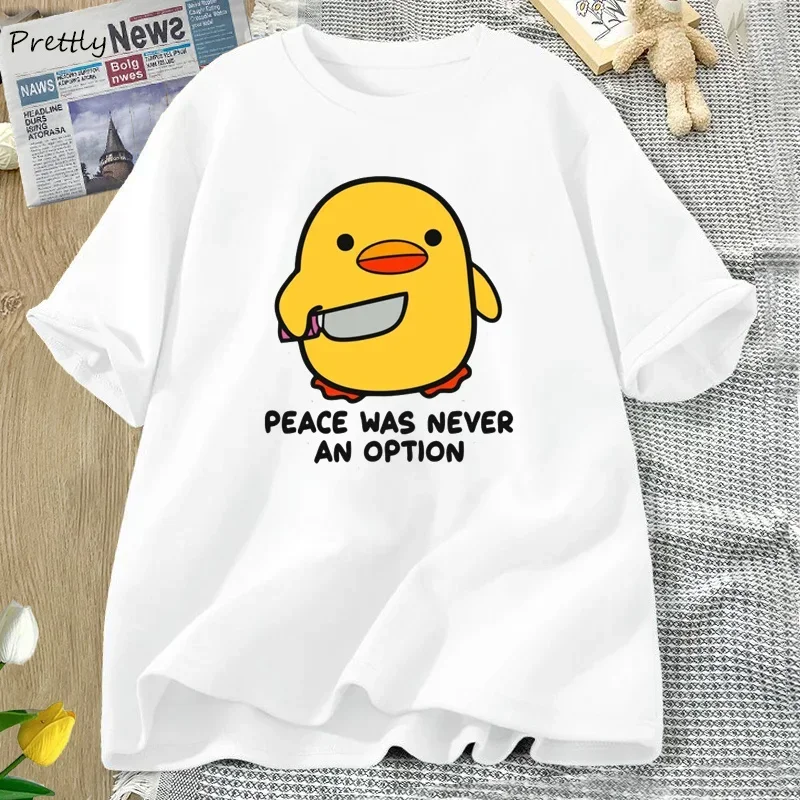Damski t-shirt z zabawnym nadrukiem gęsi Biały
