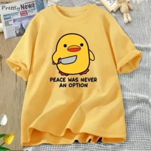 Damski t-shirt z zabawnym nadrukiem gęsi Żółty