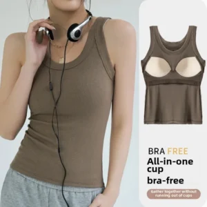 Damski top 2w1 z wszytym biustonoszem Khaki