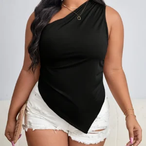 Damski top na jedno ramię plus size Y2K Czarny