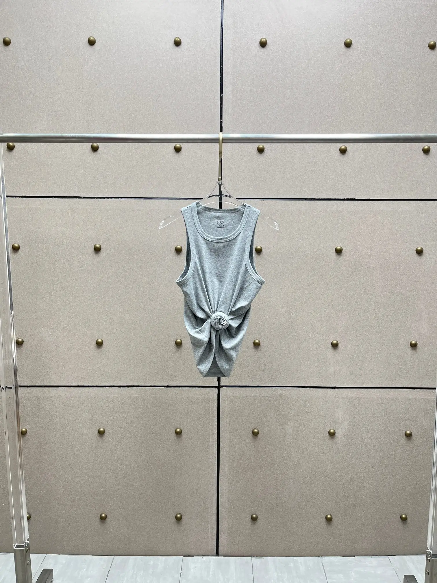 Damski top z dzianiny prążkowanej Y2K z krótkim rękawem Grey2