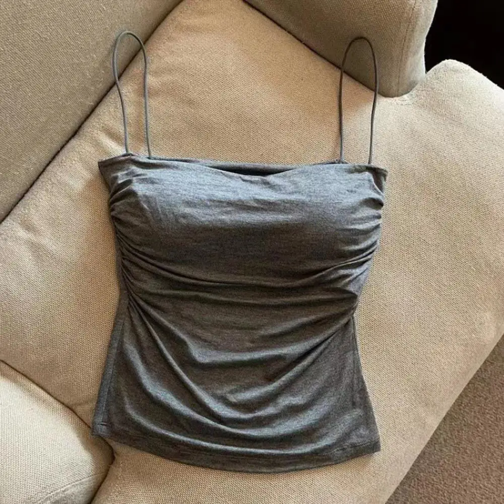 Damski top na ramiączkach z wbudowanym stanikiem Y2K Szary