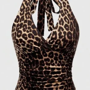 Damski top na ramiączkach w panterkę z koronką w stylu Y2K Leopard