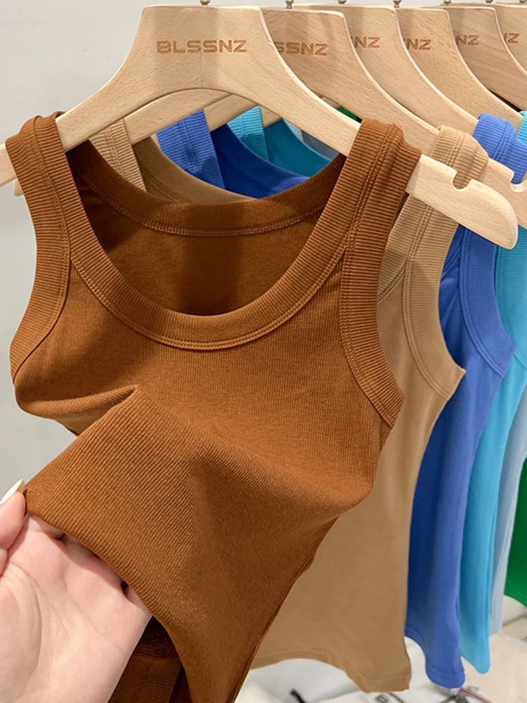Damski top na ramiączkach prążkowany basic Brązowy