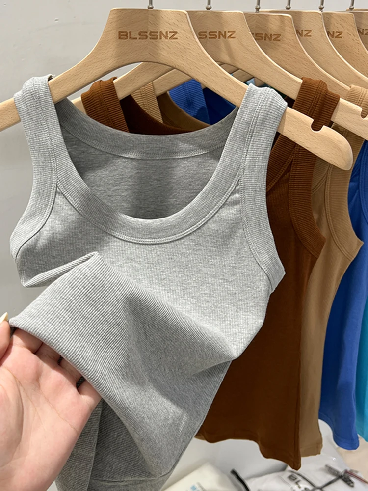 Damski top na ramiączkach prążkowany basic Jasnoszary