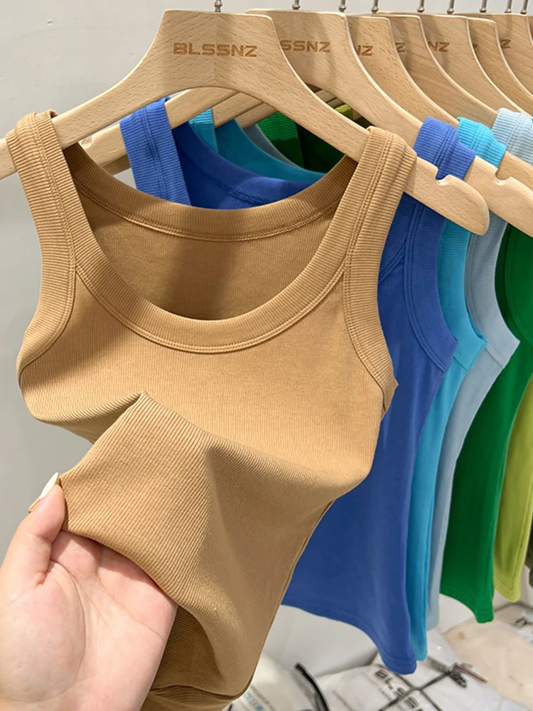 Damski top na ramiączkach prążkowany basic Khaki