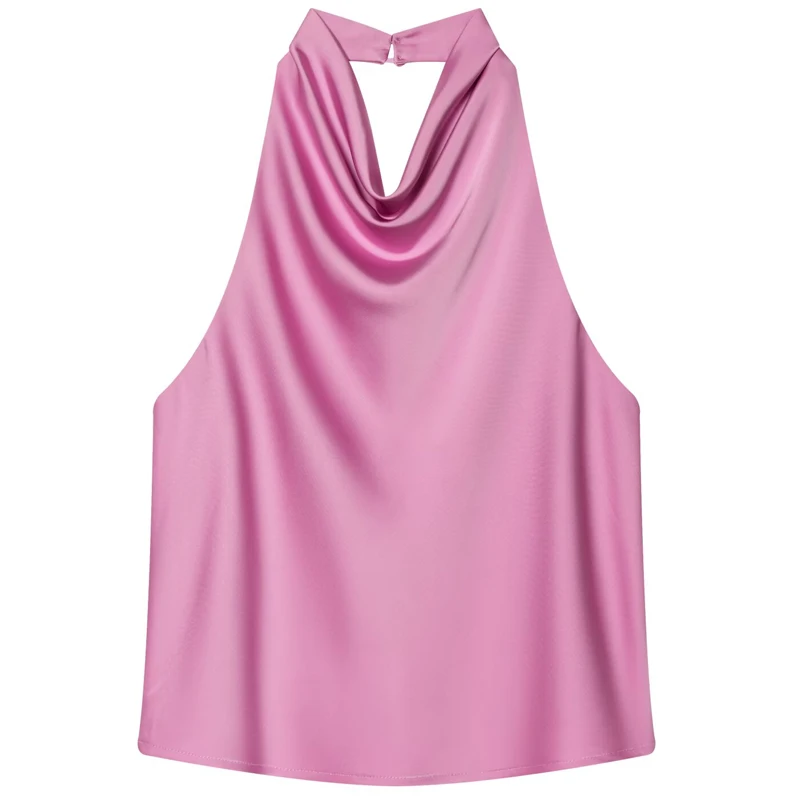 Damski top satynowy typu halter z odkrytymi plecami Lawenda