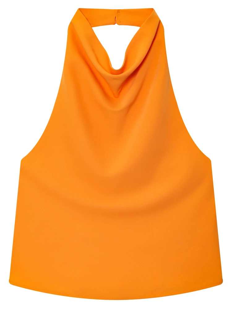 Damski top satynowy typu halter z odkrytymi plecami Pomarańczowy