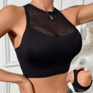 Damski top siateczkowy na jedno ramię crop Czarny