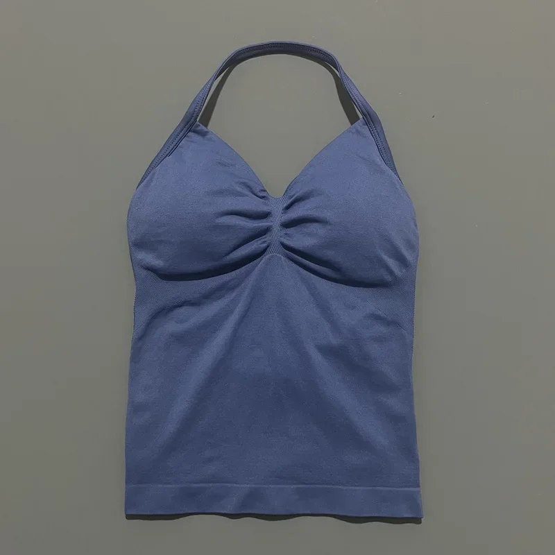 Damski top sportowy halter z wkładkami do jogi Niebieski