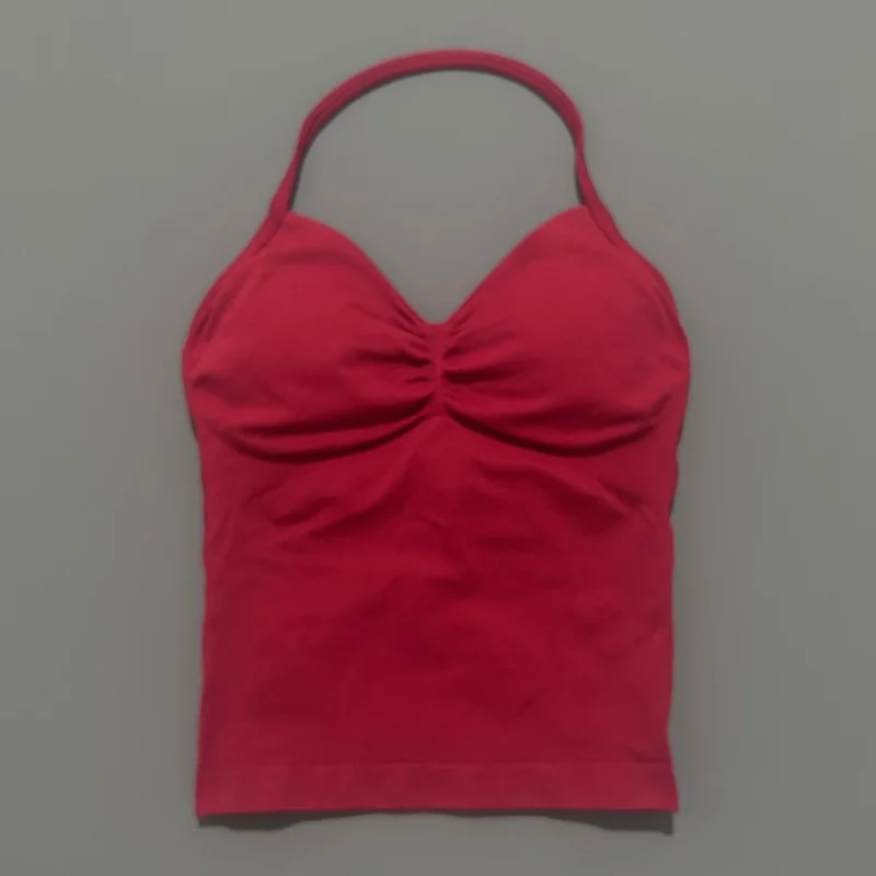 Damski top sportowy halter z wkładkami do jogi Bordowy