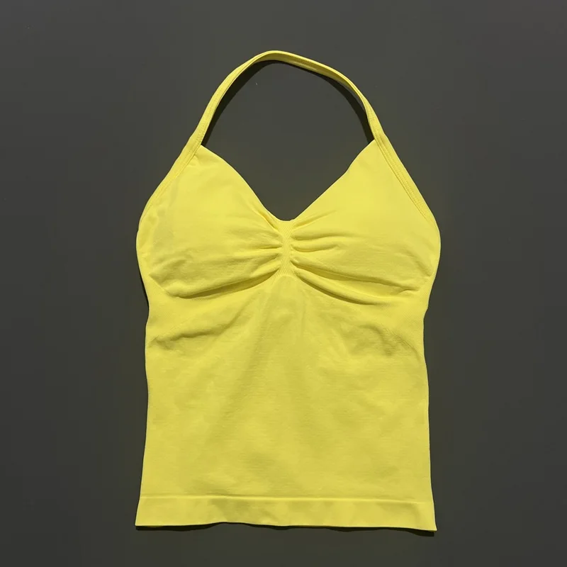 Damski top sportowy halter z wkładkami do jogi Żółty