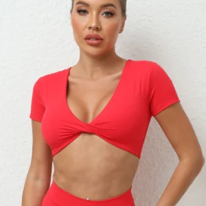 Damski top sportowy crop z miseczkami push-up do jogi i fitnessu Czerwony