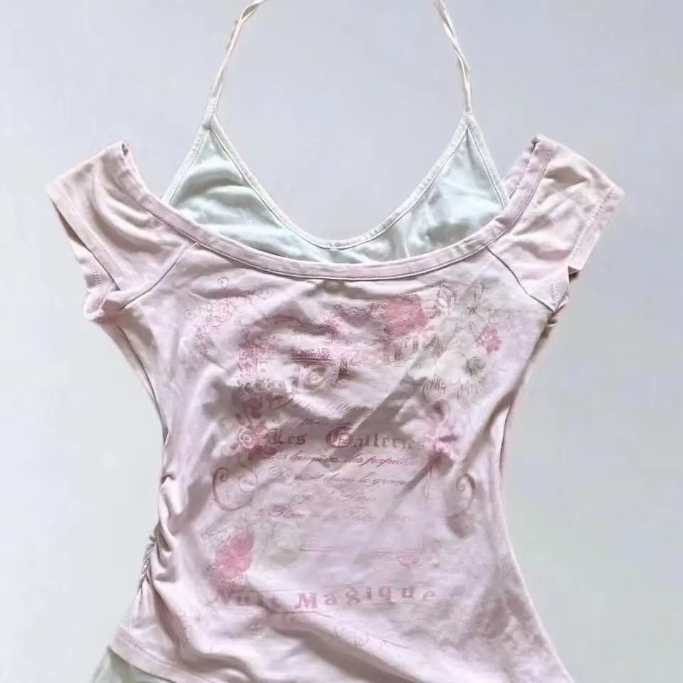 Damski top Y2K Punk w stylu vintage krótki letni Khaki