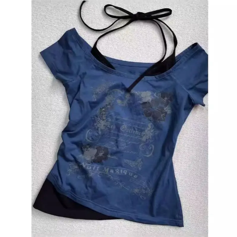 Damski top Y2K Punk w stylu vintage krótki letni Ciemnoszary