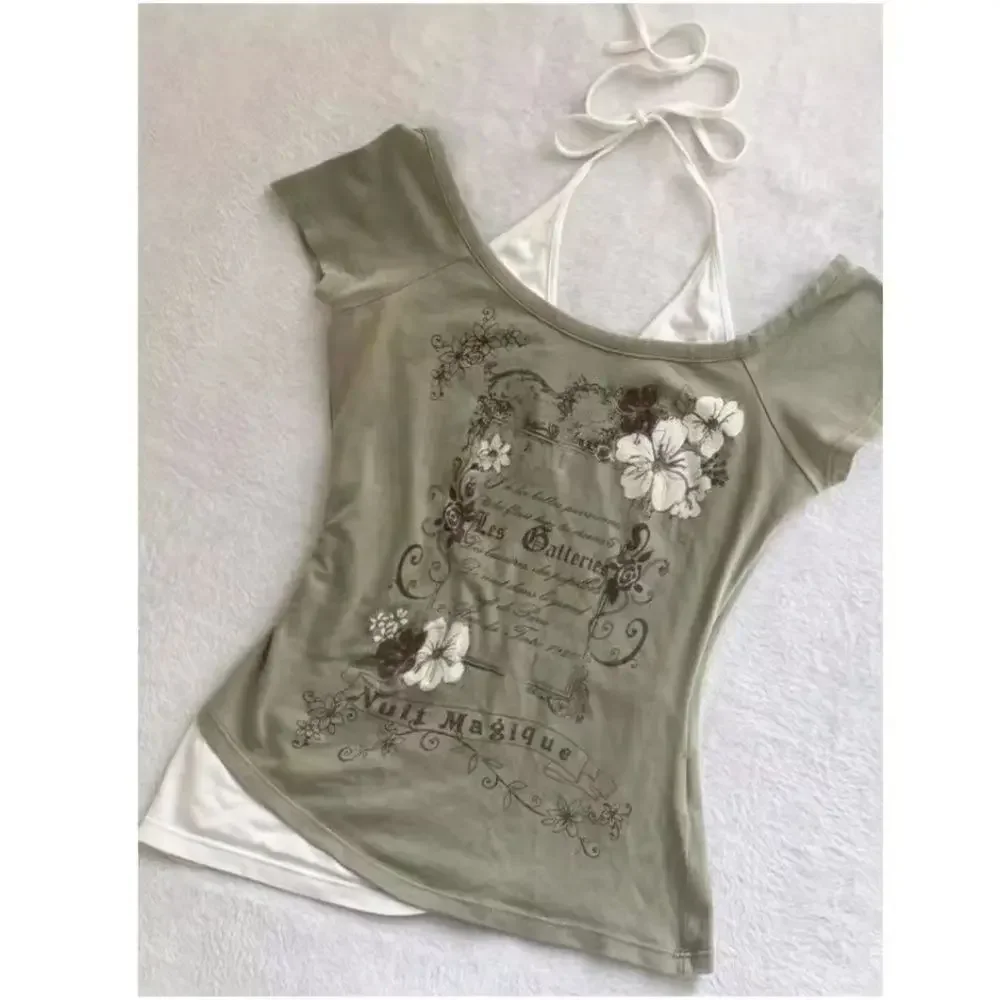 Damski top Y2K Punk w stylu vintage krótki letni Jasny zielony