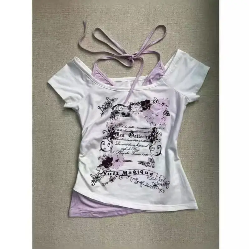 Damski top Y2K Punk w stylu vintage krótki letni Złoto