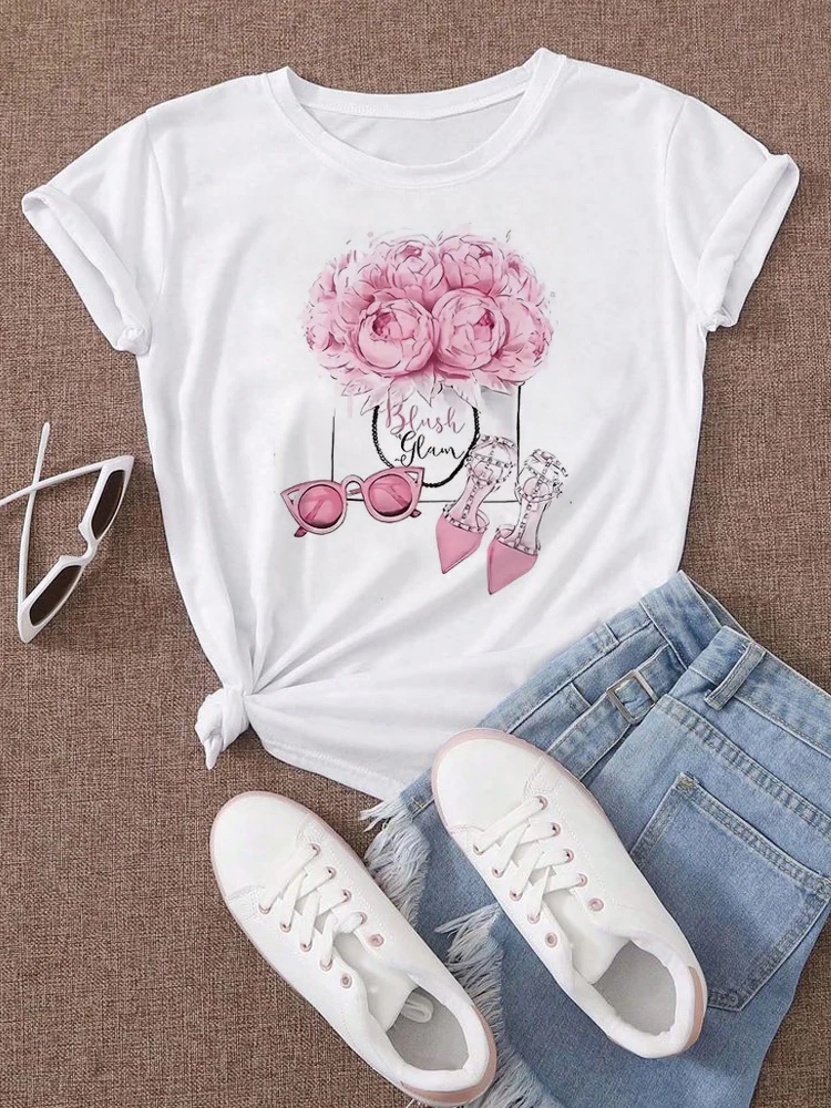 Damski T-shirt z kwiatowym nadrukiem w stylu Harajuku D0342