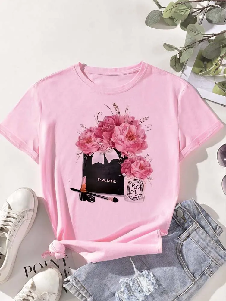 Damski T-shirt z kwiatowym nadrukiem w stylu Harajuku D0343 f