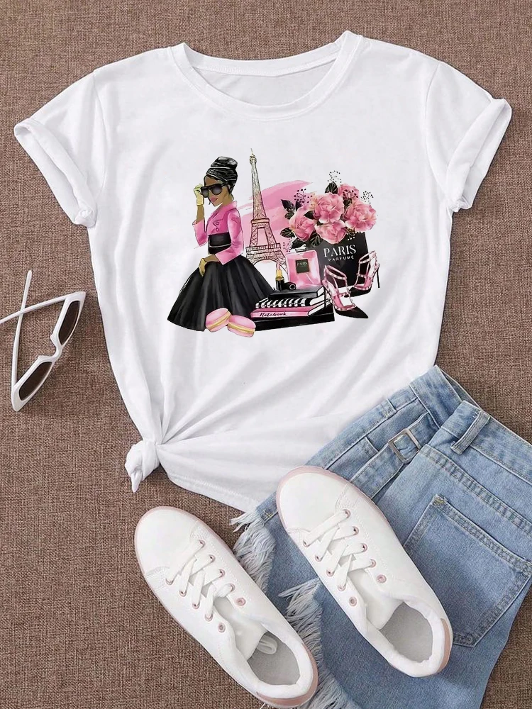 Damski T-shirt z kwiatowym nadrukiem w stylu Harajuku D0344
