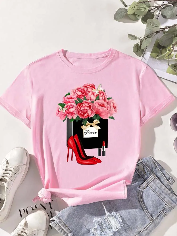 Damski T-shirt z kwiatowym nadrukiem w stylu Harajuku D0345 f
