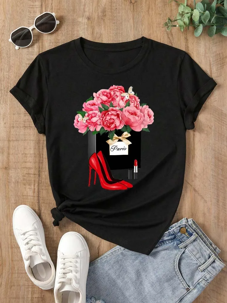 Damski T-shirt z kwiatowym nadrukiem w stylu Harajuku D0345 hs