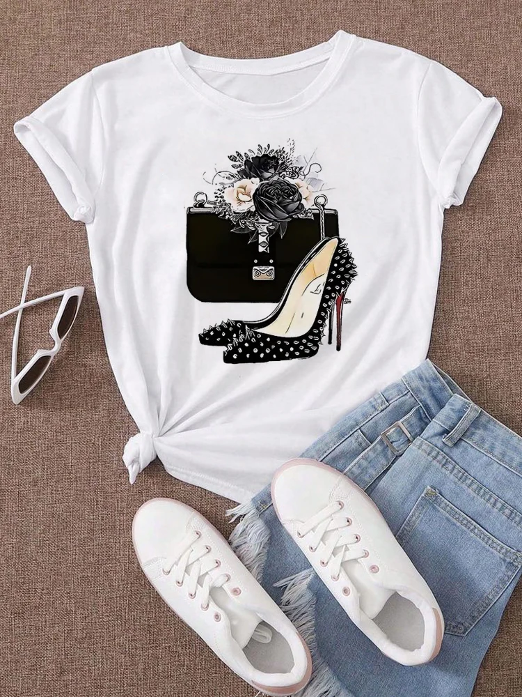 Damski T-shirt z kwiatowym nadrukiem w stylu Harajuku D0346