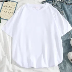 Damski t-shirt z krótkim rękawem - luźny, gładki, na lato Biały